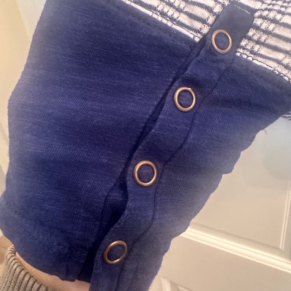 Pilcro for Anthropologie Navy Blue and White Striped Henley - Picture 6 of 6